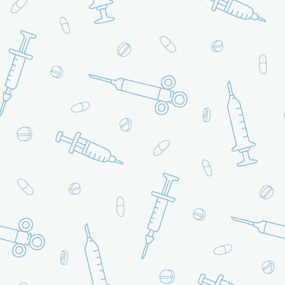 Outline Syringe Pill Capsule Seamless Pattern illustration Design vector