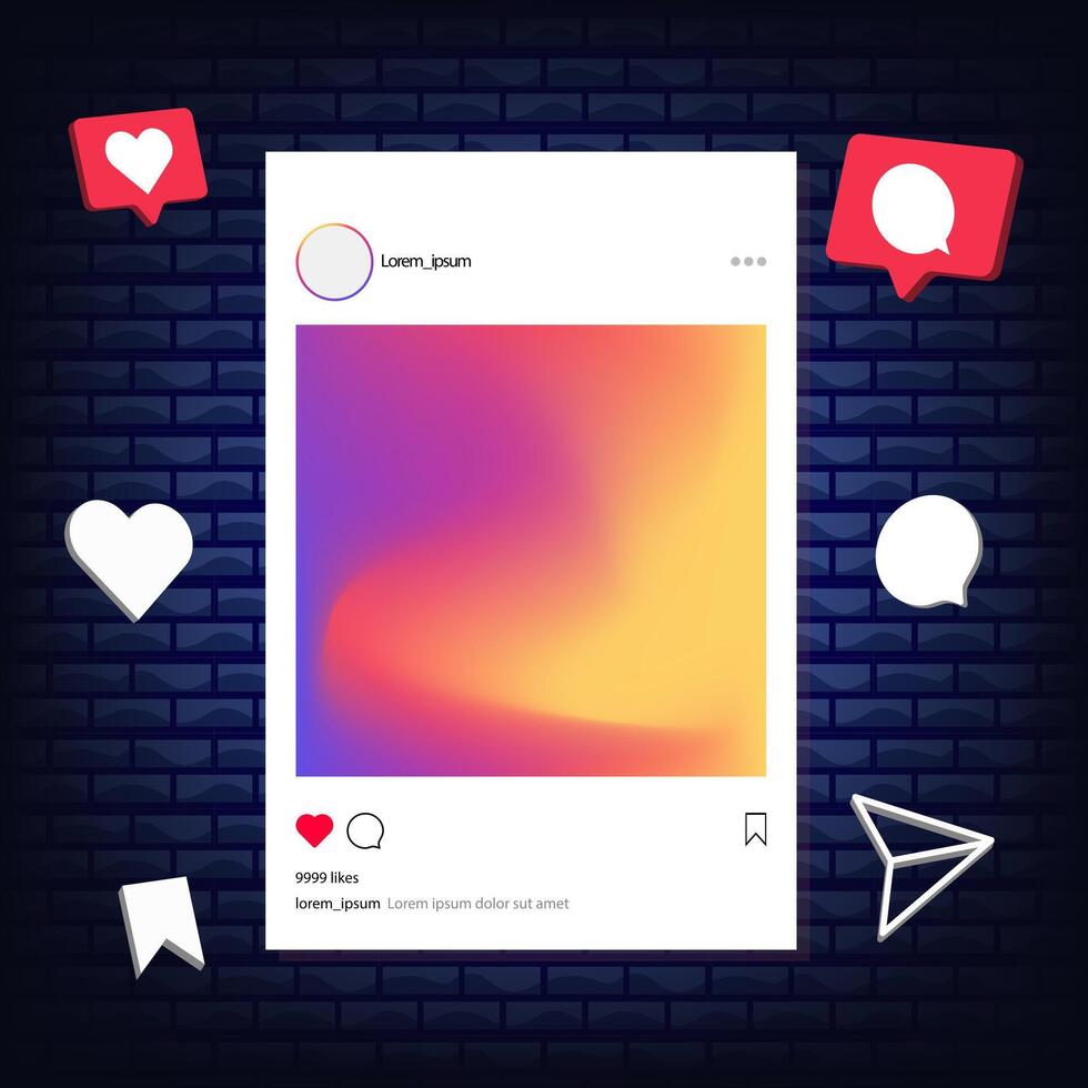 Instagram post frame mockup template. social media and social network, instagram feed web post mock up. mobile app interface template . instagram notification icon. vector