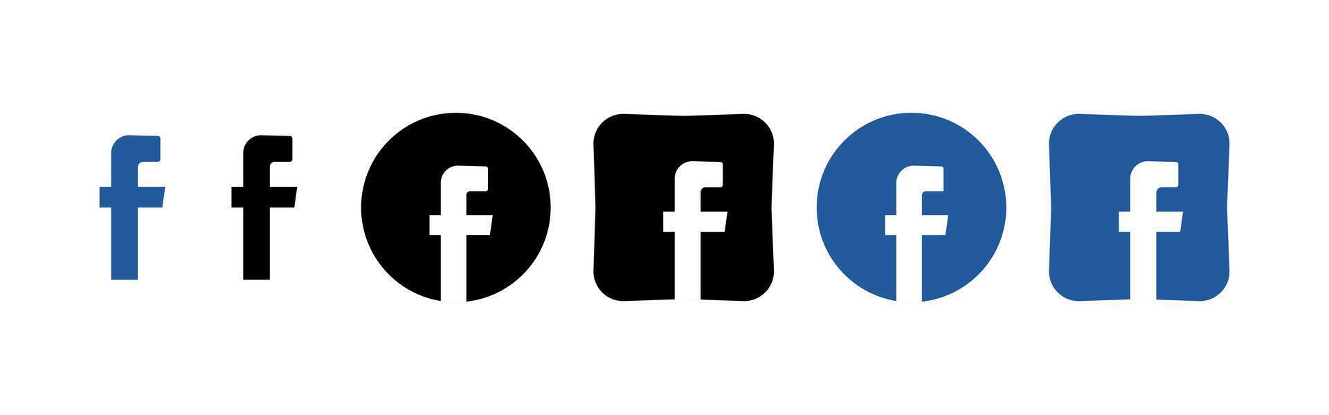 Collection of black Facebook icons. Social media logo. Line art and flat style isolated on white background. line icon for business and advertising vector