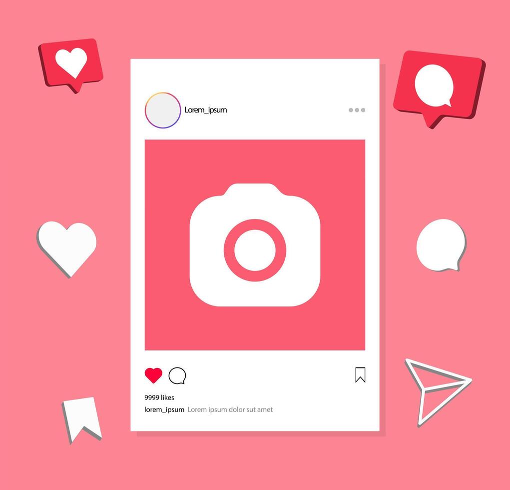 Instagram post frame mockup template. social media and social network, instagram feed web post mock up. mobile app interface template . instagram notification icon. vector