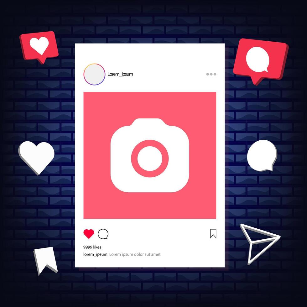 Instagram post frame mockup template. social media and social network, instagram feed web post mock up. mobile app interface template . instagram notification icon. vector
