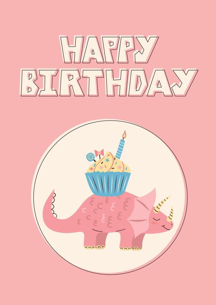 Cute Dinosaur Card. Happy Birthday Card. Postcards and posters for children. illustration. vector