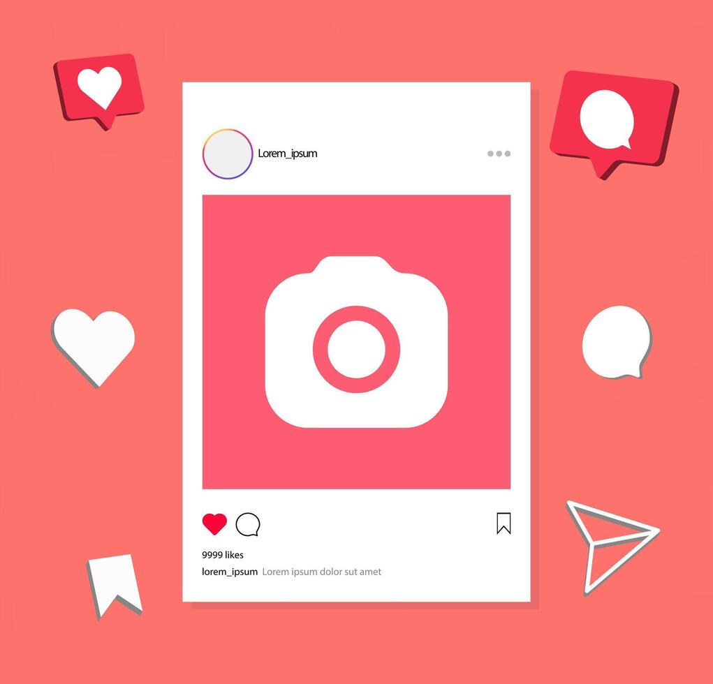 Instagram post frame mockup template. social media and social network, instagram feed web post mock up. mobile app interface template . instagram notification icon. vector