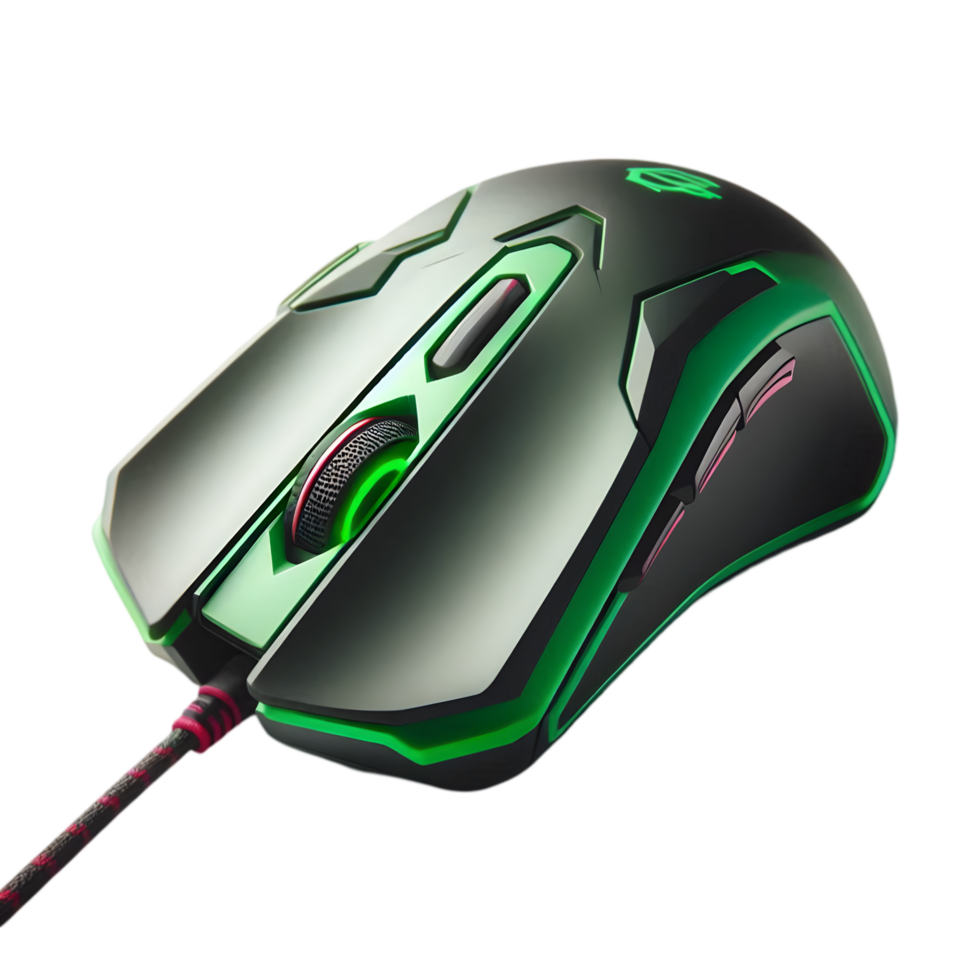 Green and black gaming computer mouse isolated from background png