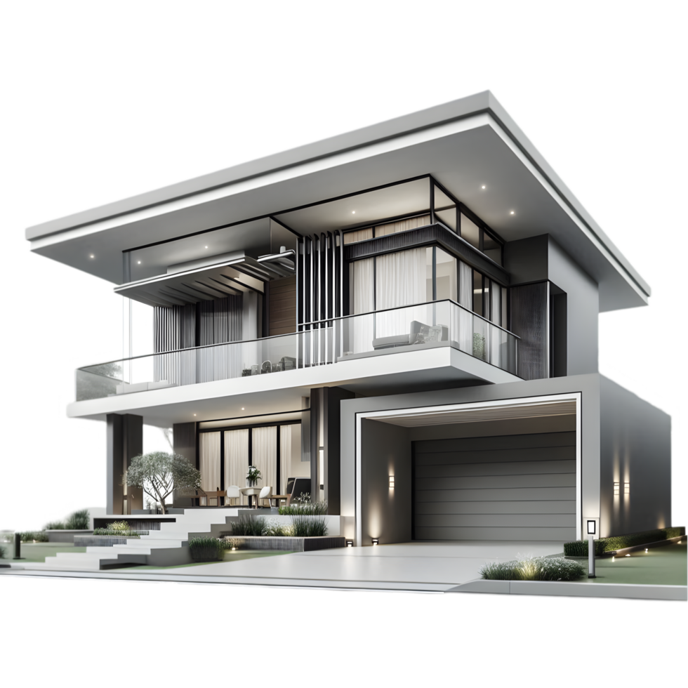 Modern house with balcony and balcony on transparent background png