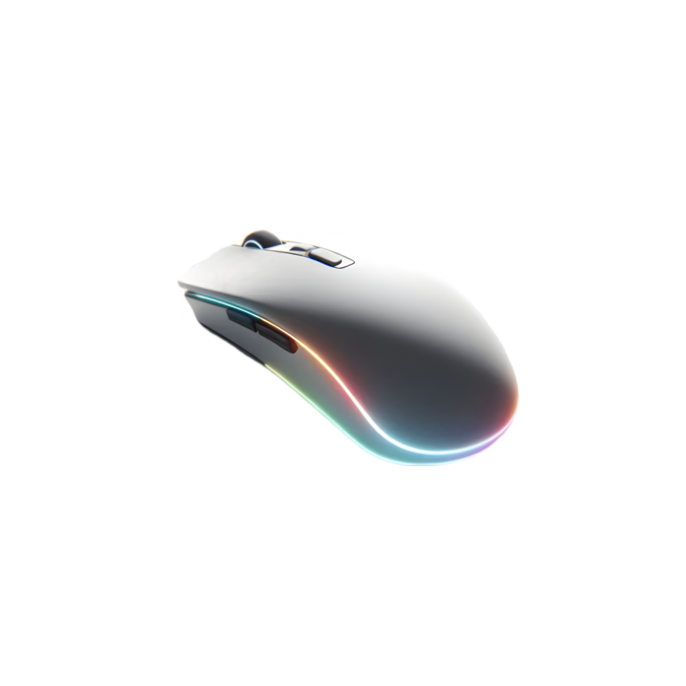 White computer mouse with a rainbow light isolated from background png