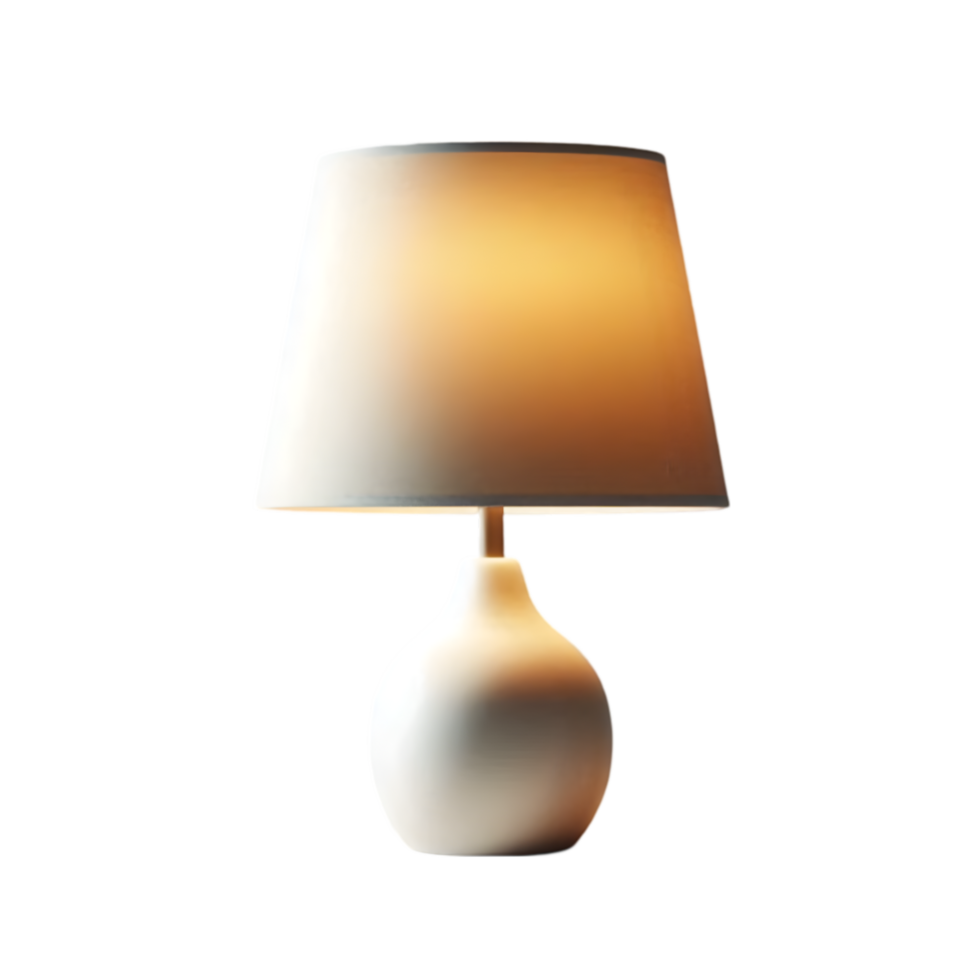 Lamp on a table with a white shade in yellowish color on transparent background png
