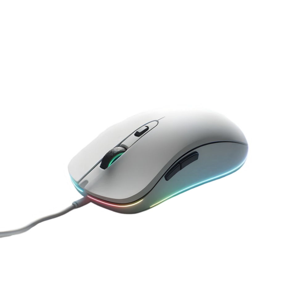 White computer mouse with a rainbow light isolated from background png