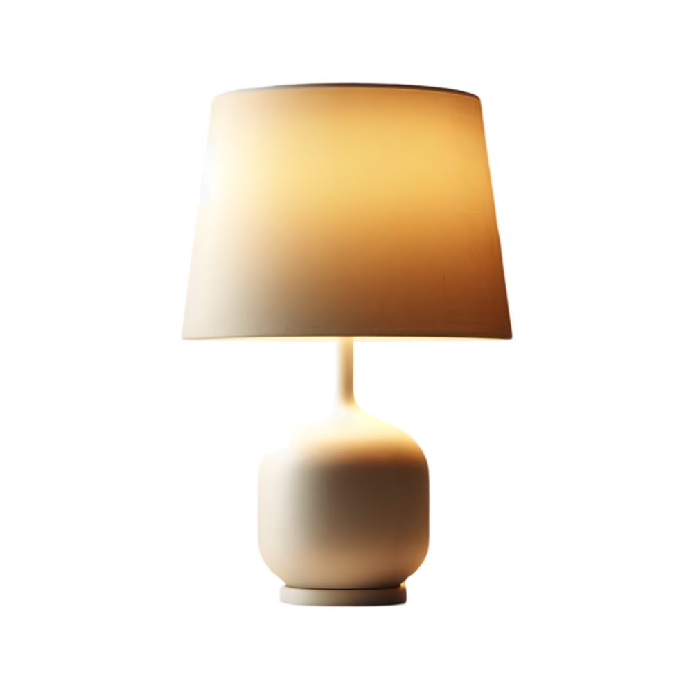 Lamp on a table with a white shade in yellowish color on transparent background png
