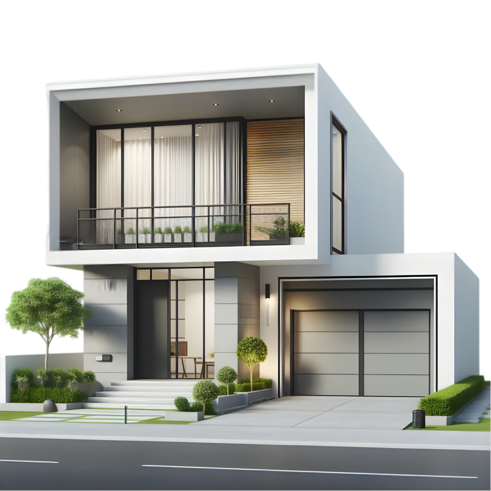 Modern house with garage and windows isolated from background png