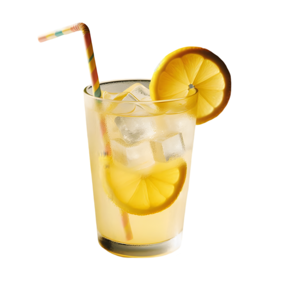 Glass of lemonade with a straw and a slice of lemon isolated from background png