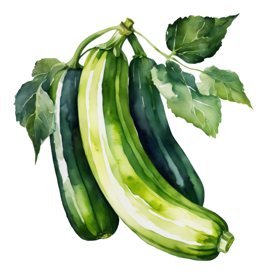 Watercolor cucumber plant with leaf bunch vegetable cartoon clip art element illustration. Ai-generated png
