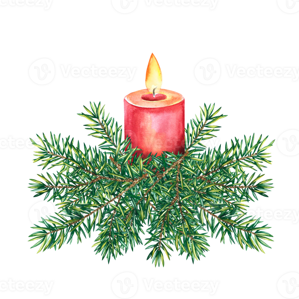 Burning candle. Watercolor illustration. Isolate. For composition design. For greeting and invitation cards, packages png
