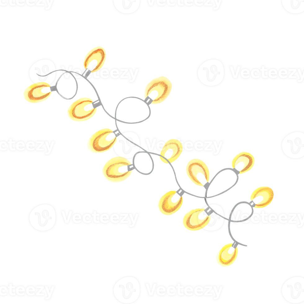 Festive glowing garland. Watercolor illustration. Isolate. For the design of postcards, packaging, labels. png