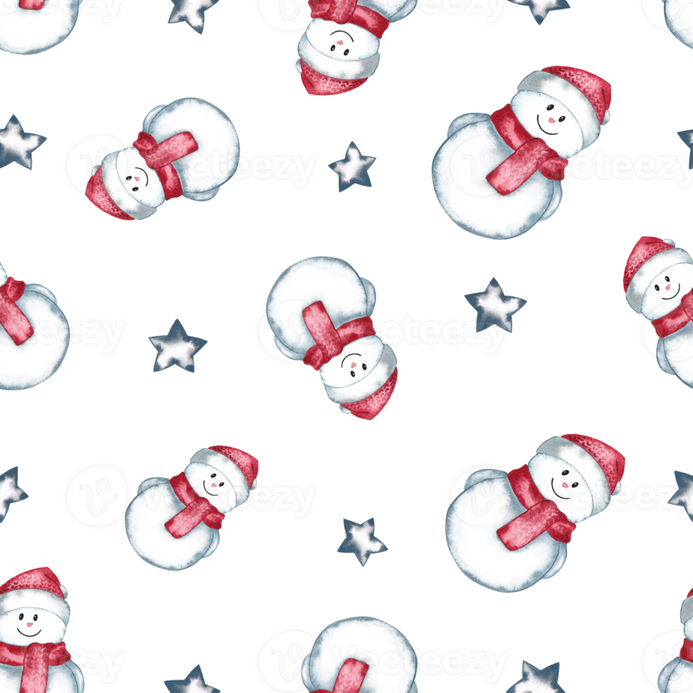 Seamless with snowmen. Watercolor illustration. For textiles, packaging and labels. For design of invitation and greeting cards. For holiday decoration. png