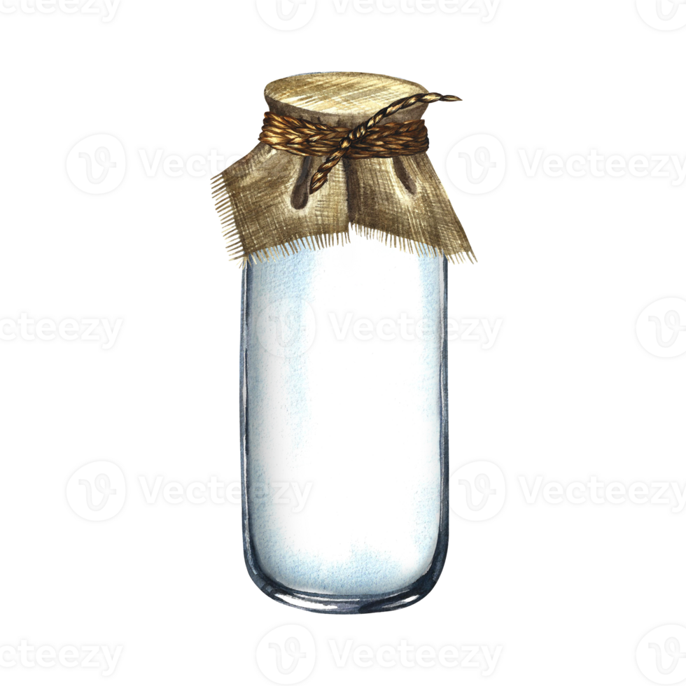 A bottle of milk. A glass bottle with a dairy product. A hand-drawn watercolor illustration. Isolate. For banners and flyers, packaging with labels of dairy products. png
