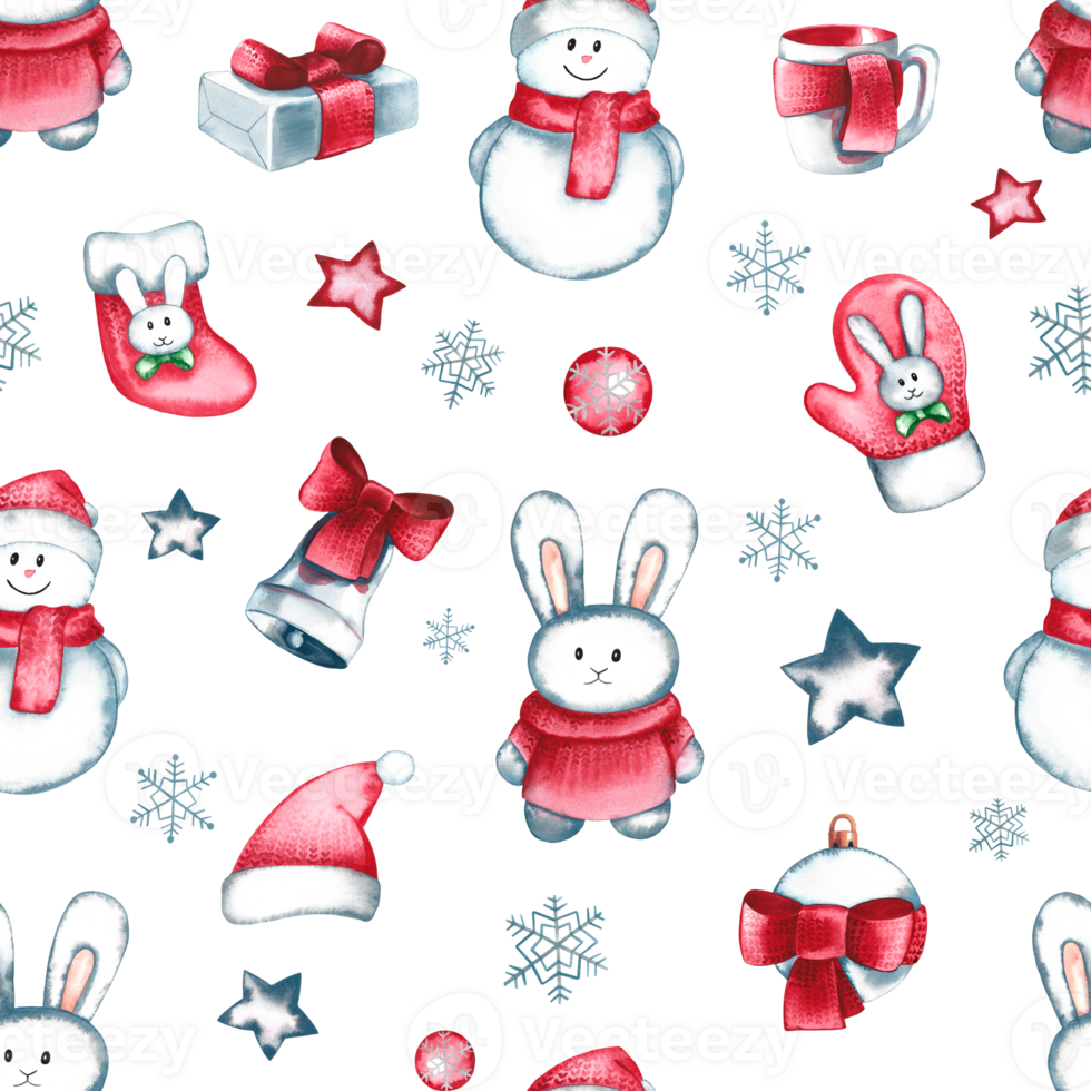 Christmas seamless pattern. Watercolor illustration. For textiles, packaging and labels. For design of invitation and greeting cards. For holiday decoration. png