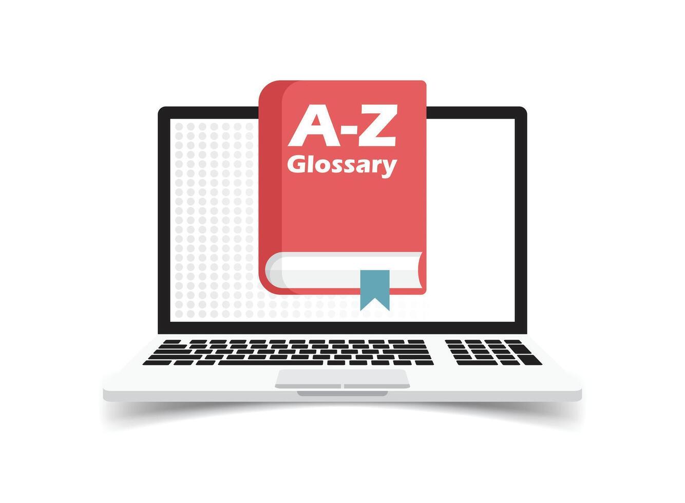 Glossary book with laptop icon in flat style. Guidebook encyclopedia illustration on isolated background. A-Z computer sign business concept. vector