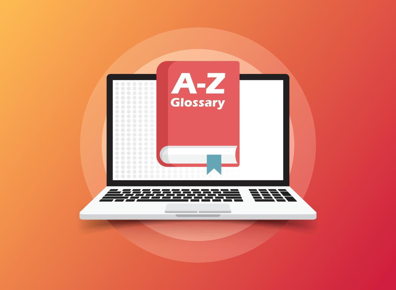 Glossary book with laptop icon in flat style. Guidebook encyclopedia illustration on isolated background. A-Z computer sign business concept. vector