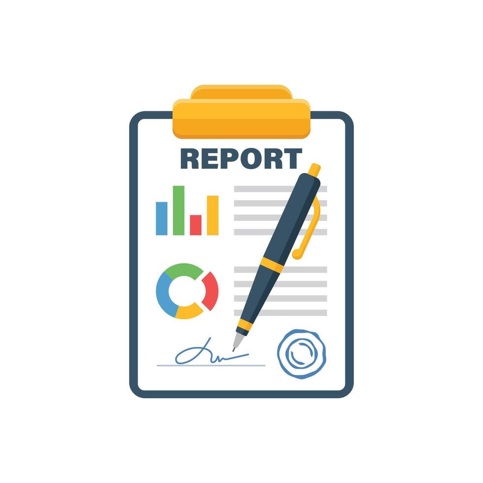 Report document icon in flat style. Dashboard plan illustration on isolated background. Analysis sign business concept. vector