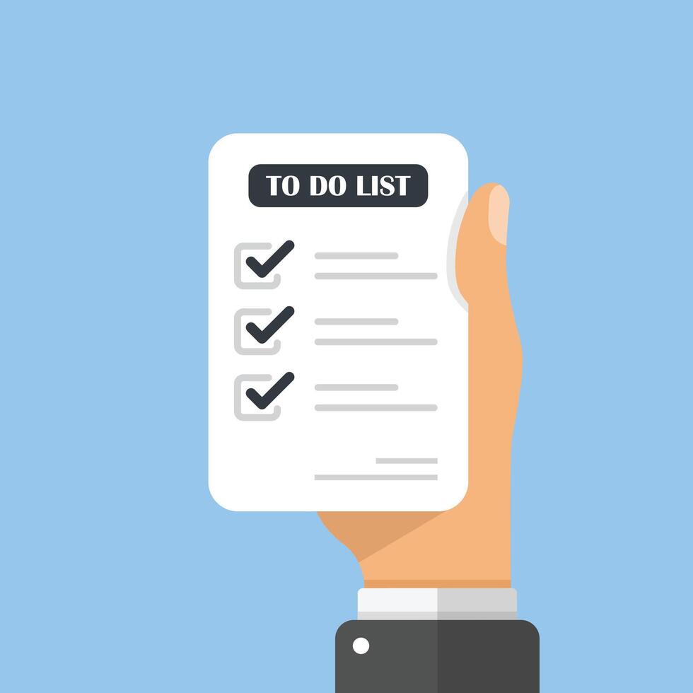 To do list in hand icon in flat style. Paper sheet with clipboard illustration on isolated background. Checkbox plan sign business concept. vector