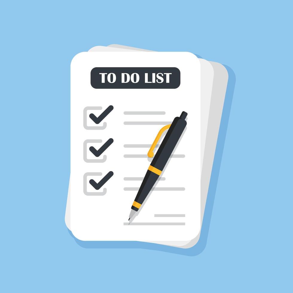To do list or planning icon in flat style. Paper sheet with clipboard illustration on isolated background. Checkbox plan sign business concept. vector