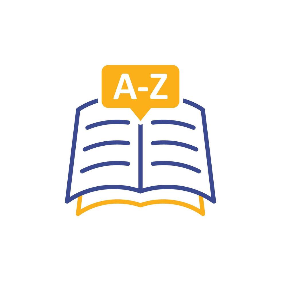 Glossary book icon in flat style. Guidebook encyclopedia illustration on isolated background. A-Z notebook sign business concept. vector