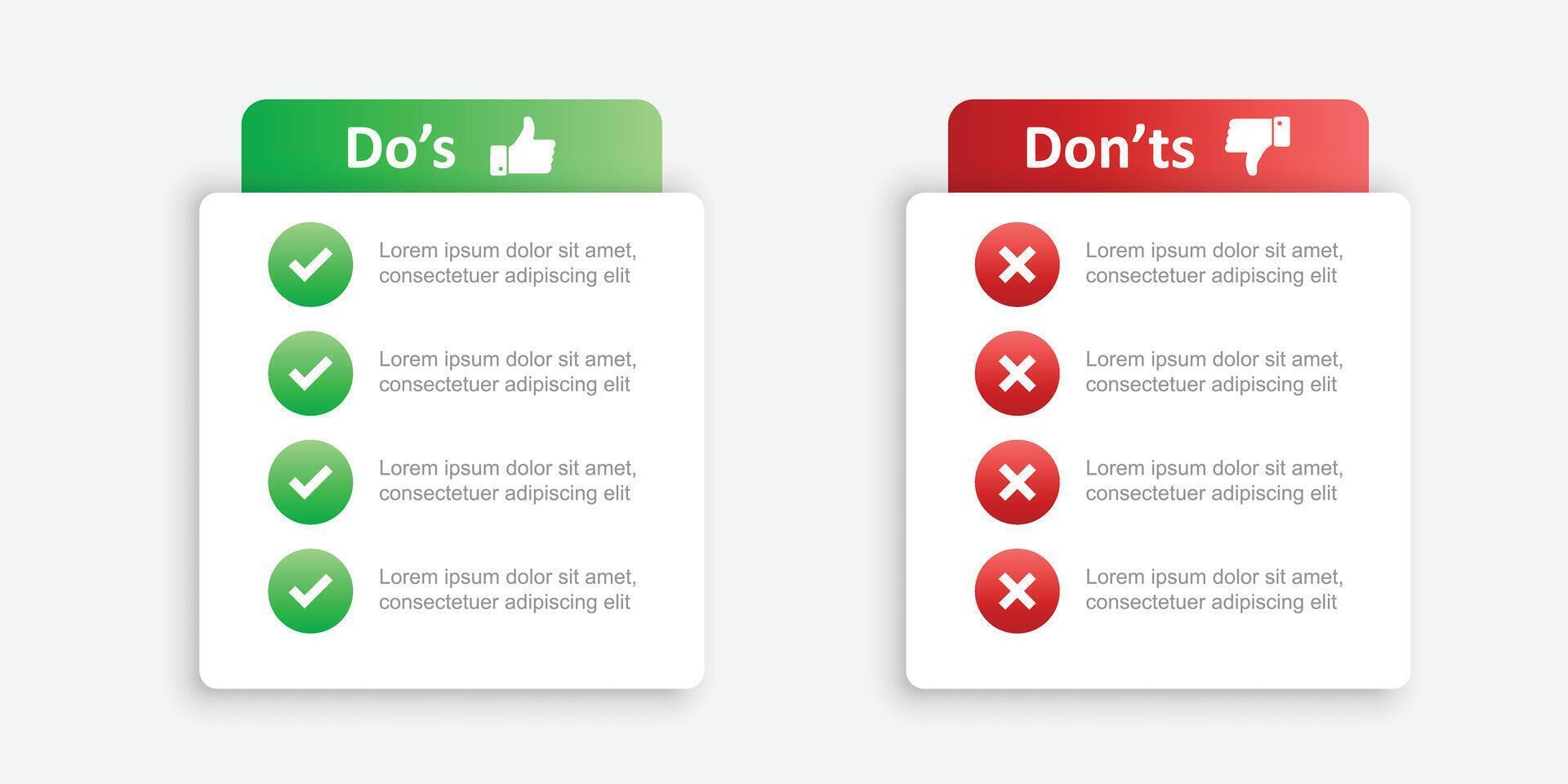 Do and dont icon in flat style. Dos and Don'ts illustration on isolated background. Pros and Cons sign business concept. vector