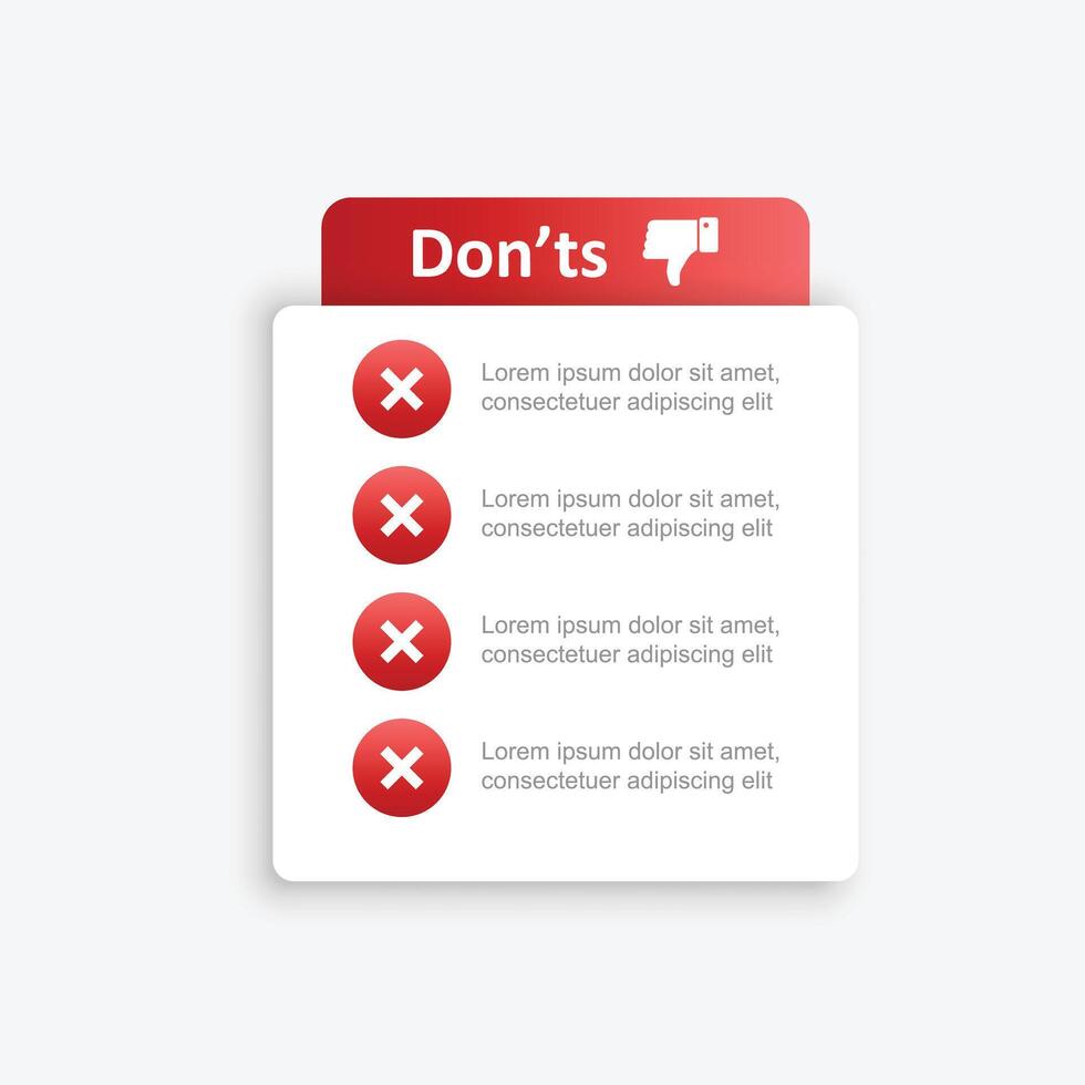 Negative list or planning icon in flat style. Paper sheet with cons clipboard illustration on isolated background. Checkbox plan sign business concept. vector