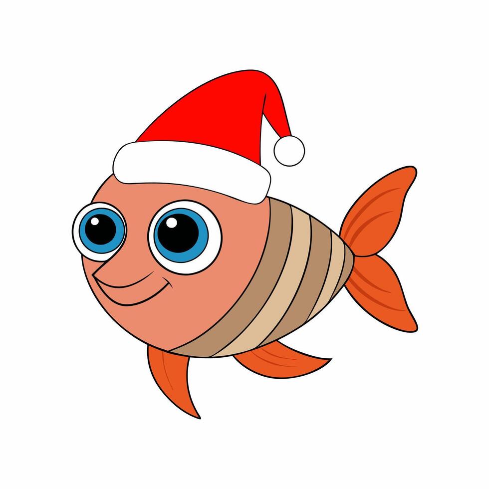 Funny Christmas Fish with Santa Claus Hat vector