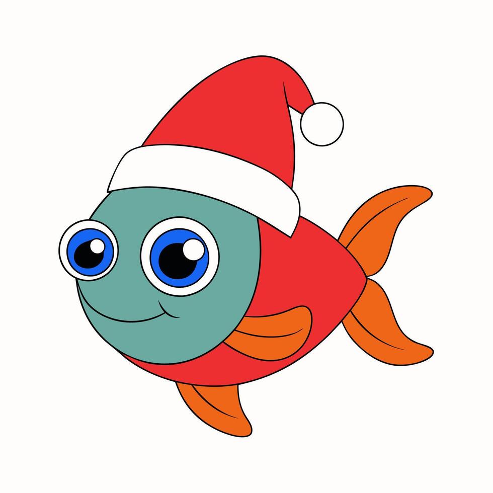 Funny Christmas Fish with Santa Claus Hat vector