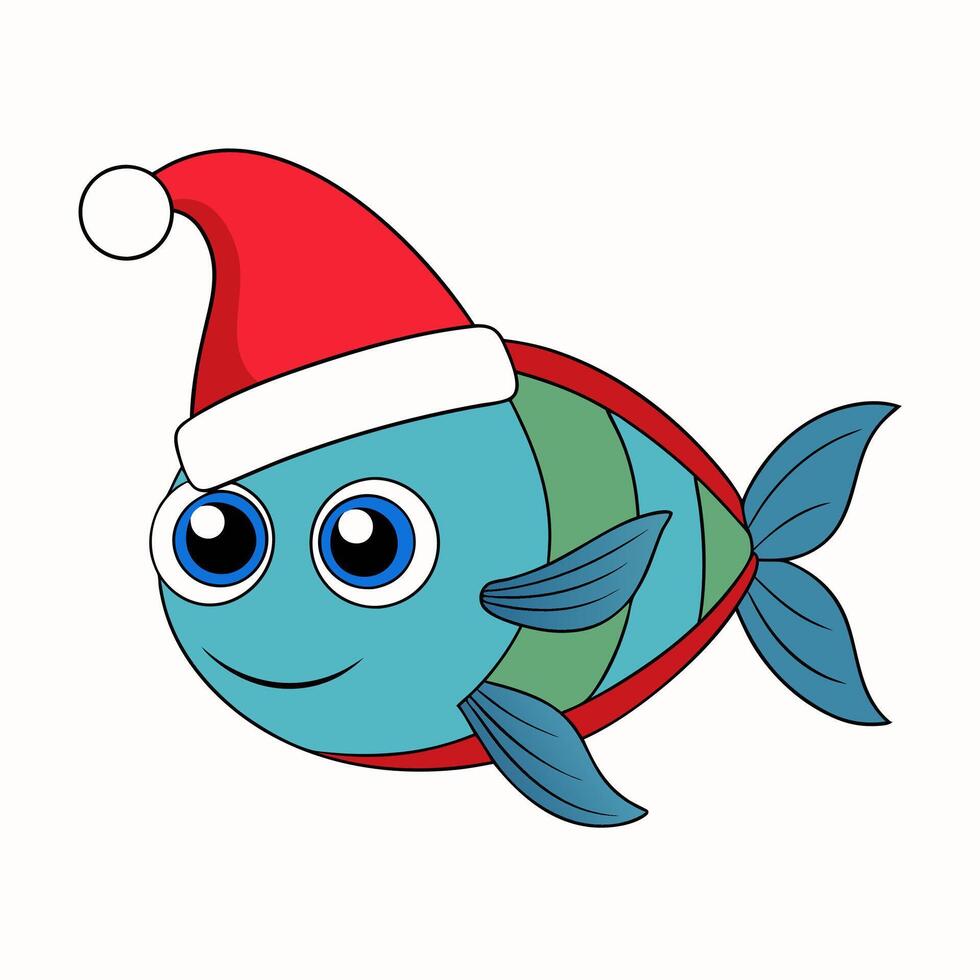 Funny Christmas Fish with Santa Claus Hat vector