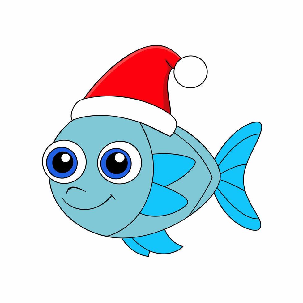 Funny Christmas Fish with Santa Claus Hat vector