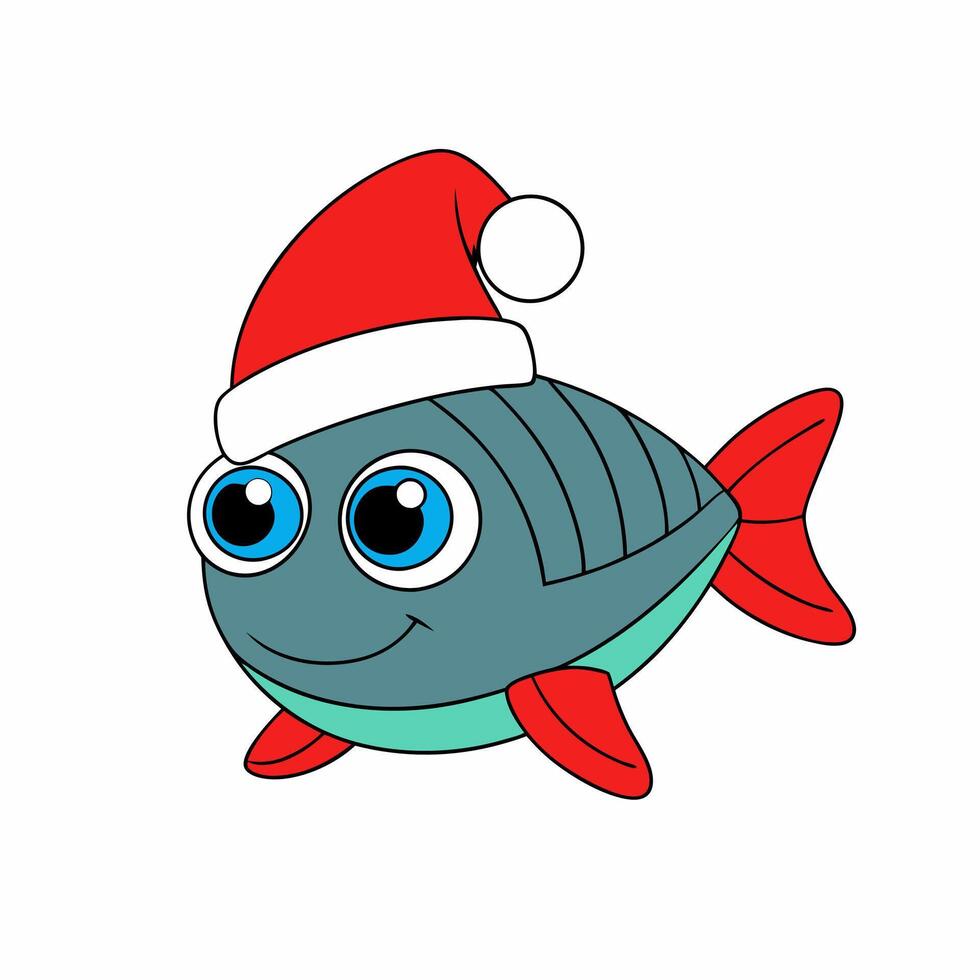 Funny Christmas Fish with Santa Claus Hat vector