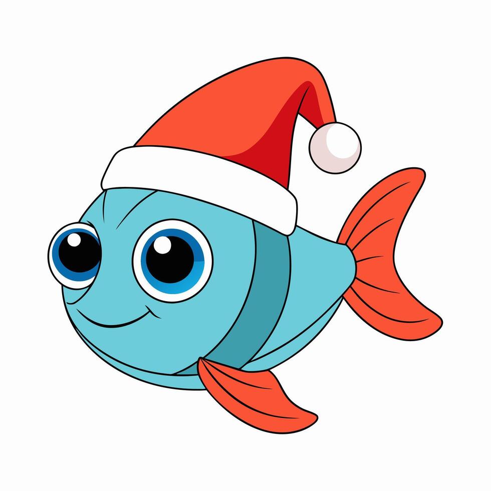 Funny Christmas Fish with Santa Claus Hat vector
