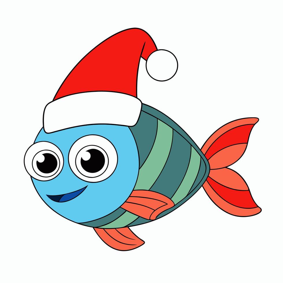Funny Christmas Fish with Santa Claus Hat vector