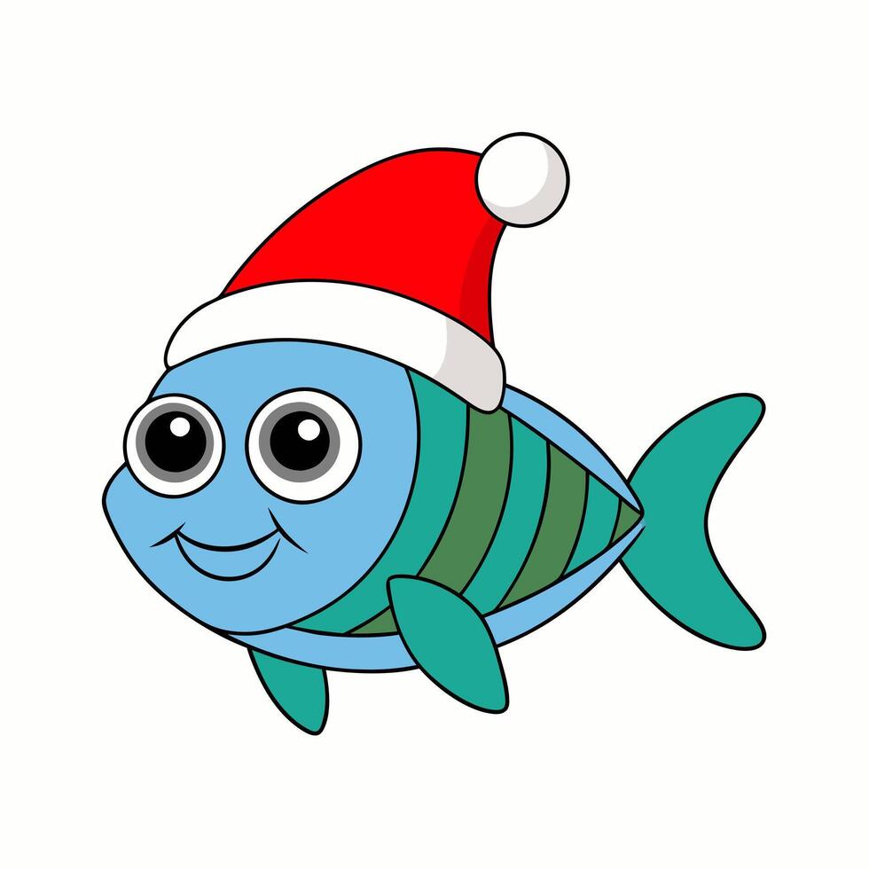Funny Christmas Fish with Santa Claus Hat vector
