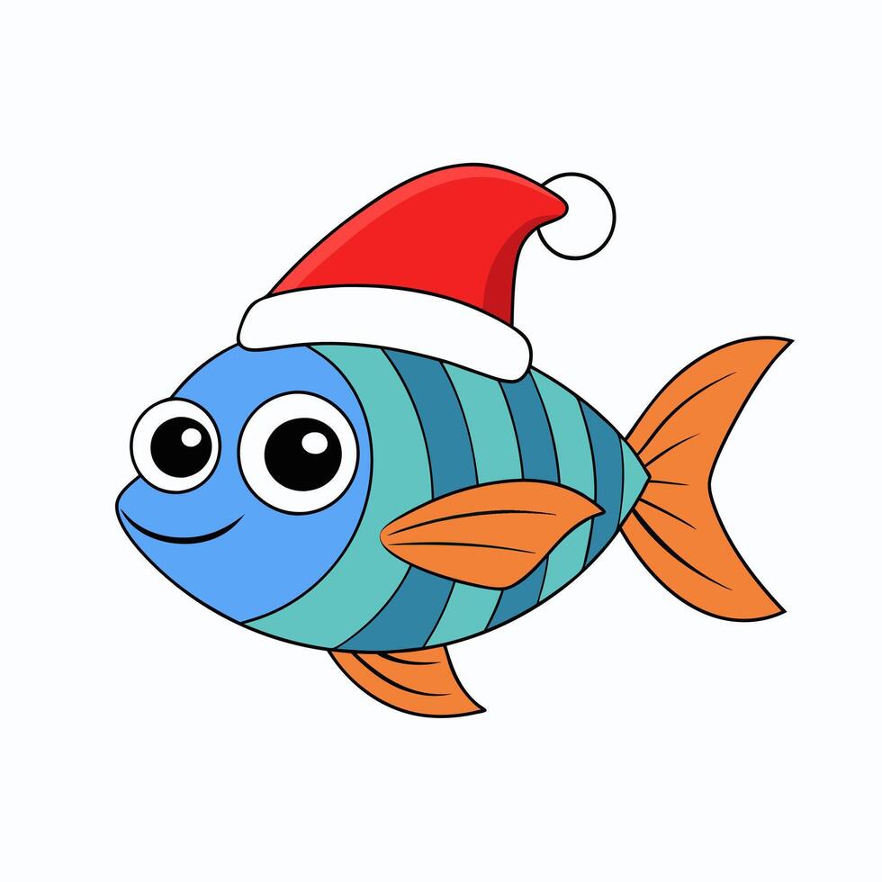 Funny Christmas Fish with Santa Claus Hat vector