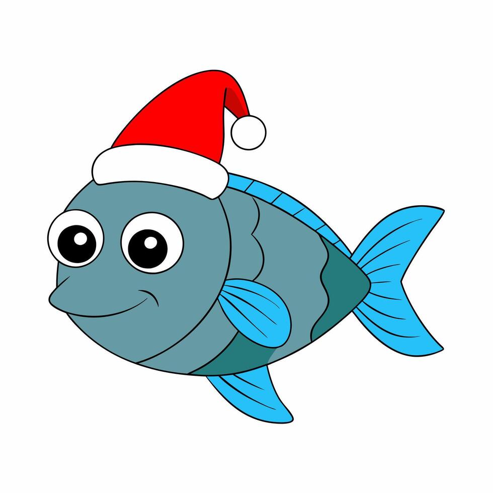 Funny Christmas Fish with Santa Claus Hat vector