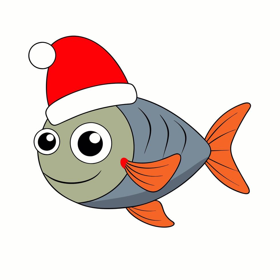 Funny Christmas Fish with Santa Claus Hat vector