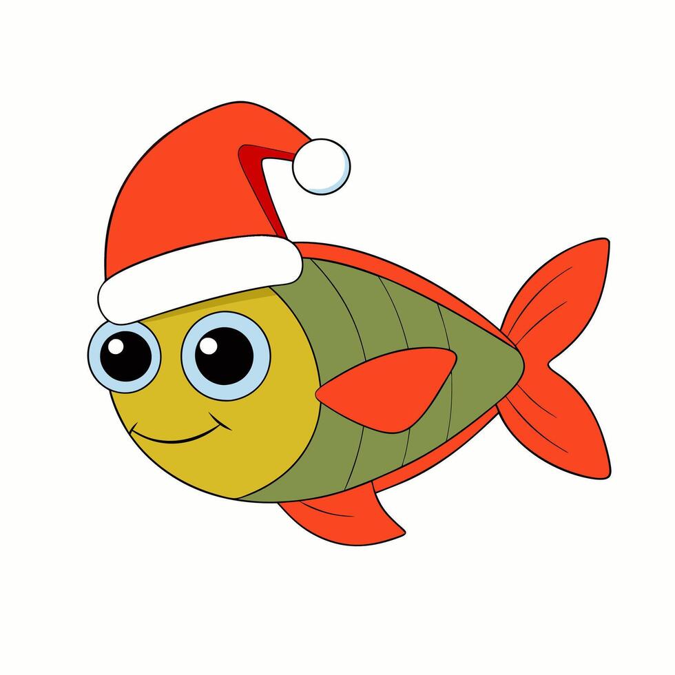 Funny Christmas Fish with Santa Claus Hat vector