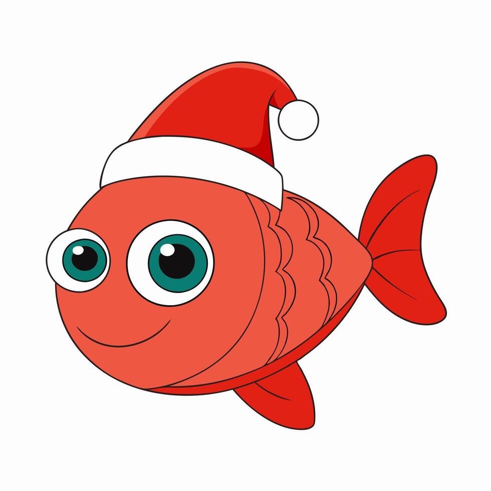 Funny Christmas Fish with Santa Claus Hat vector