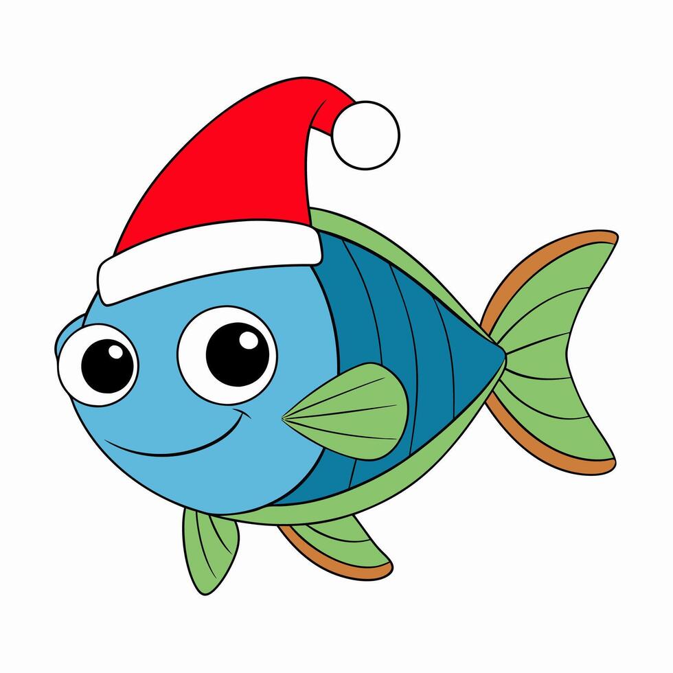 Funny Christmas Fish with Santa Claus Hat vector