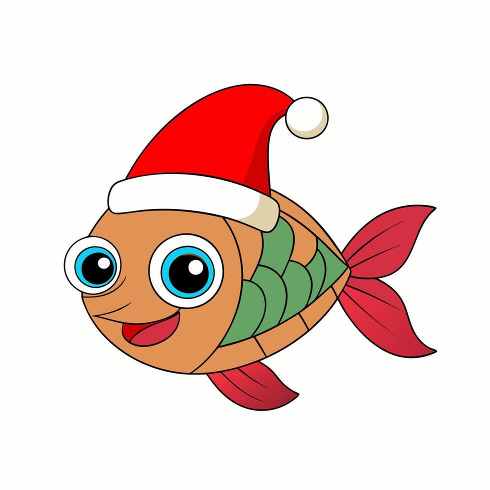 Funny Christmas Fish with Santa Claus Hat vector