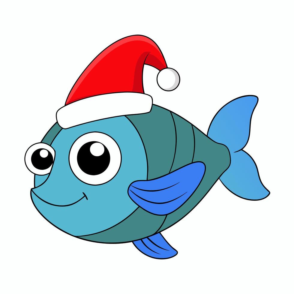 Funny Christmas Fish with Santa Claus Hat vector