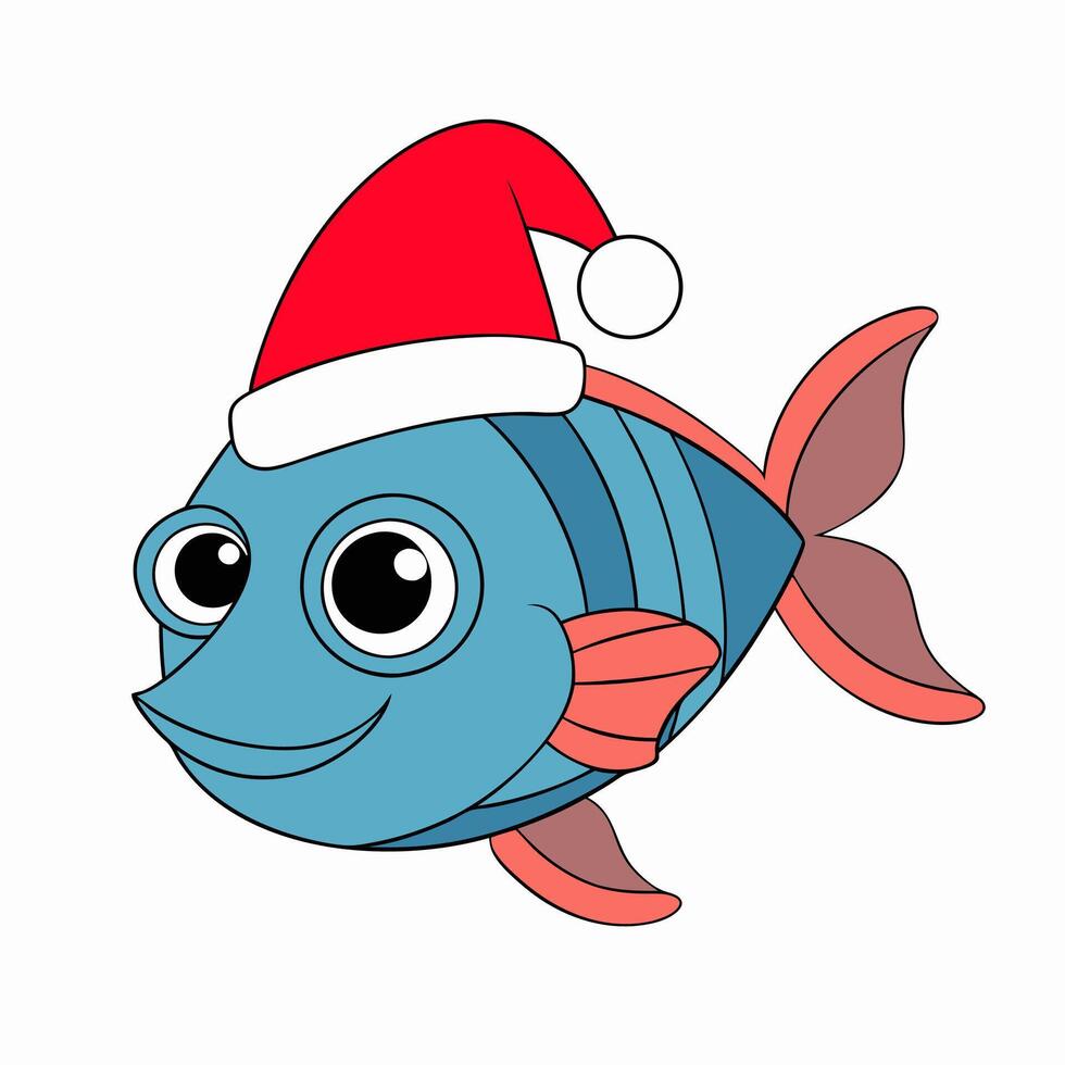 Funny Christmas Fish with Santa Claus Hat vector