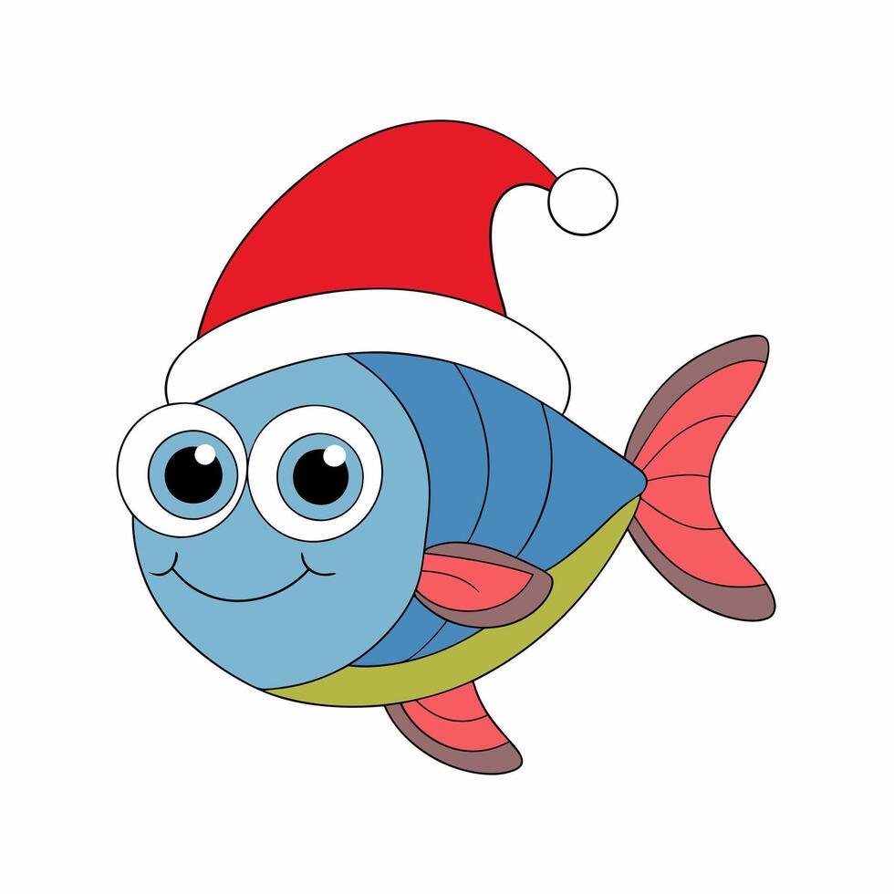 Funny Christmas Fish with Santa Claus Hat vector