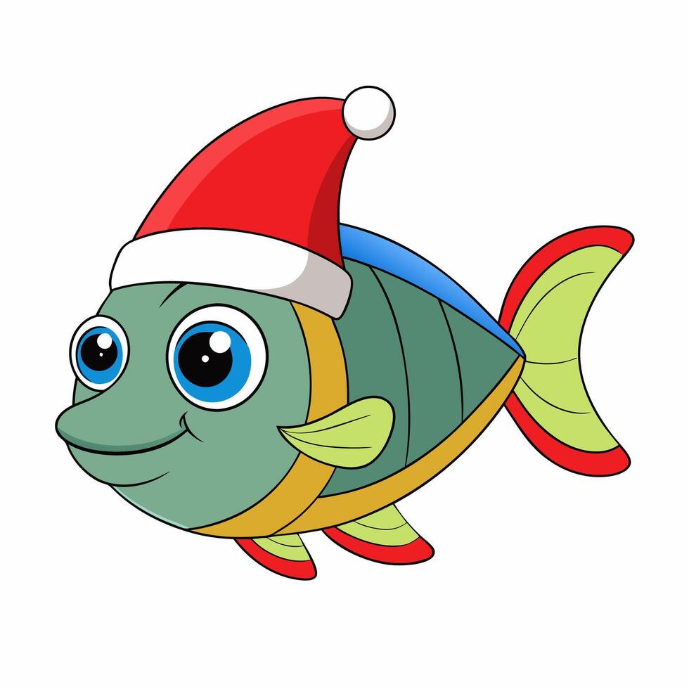 Funny Christmas Fish with Santa Claus Hat vector
