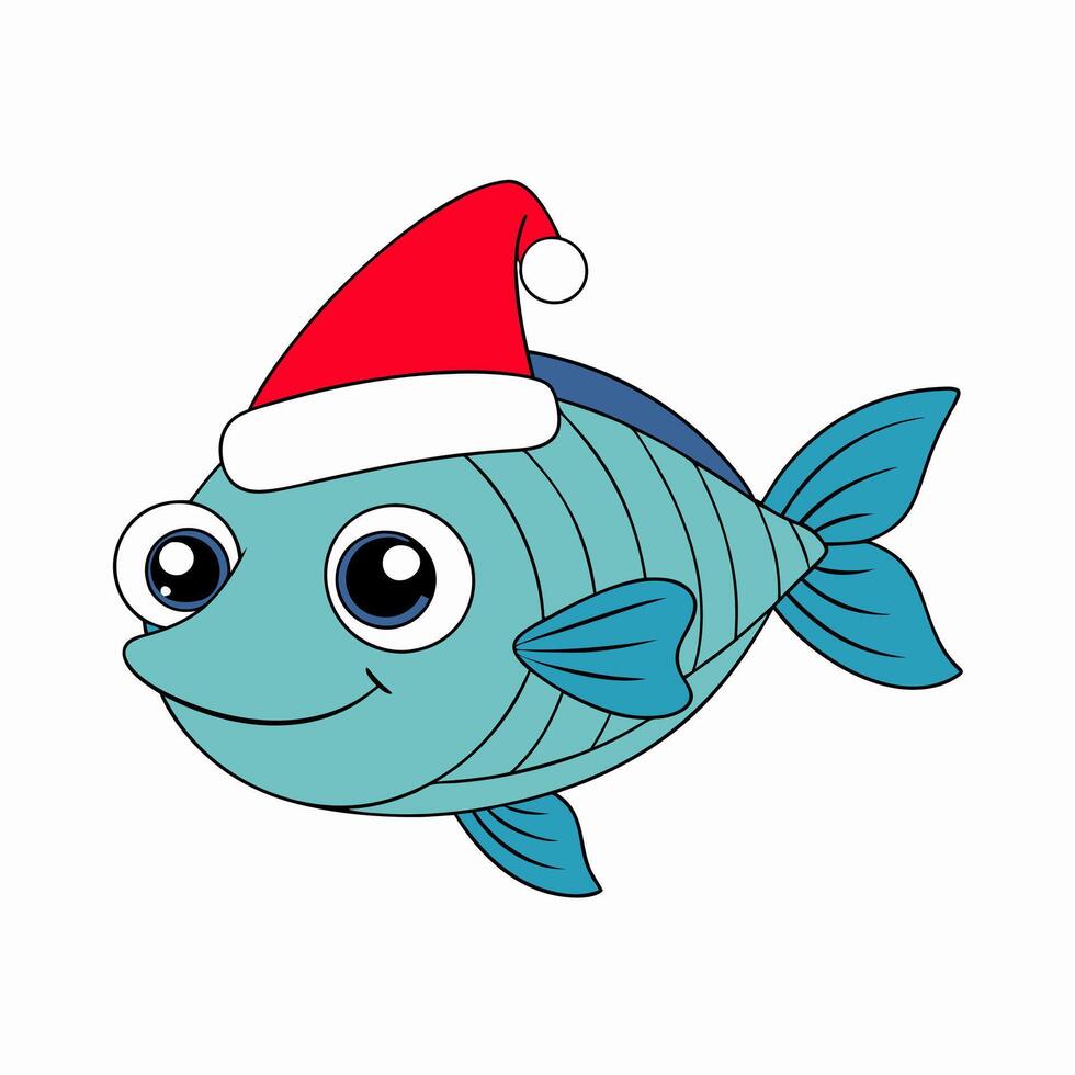 Funny Christmas Fish with Santa Claus Hat vector