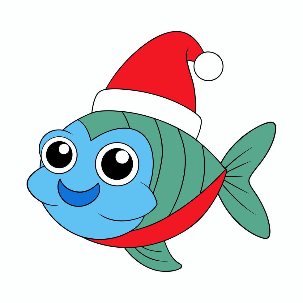 Funny Christmas Fish with Santa Claus Hat vector